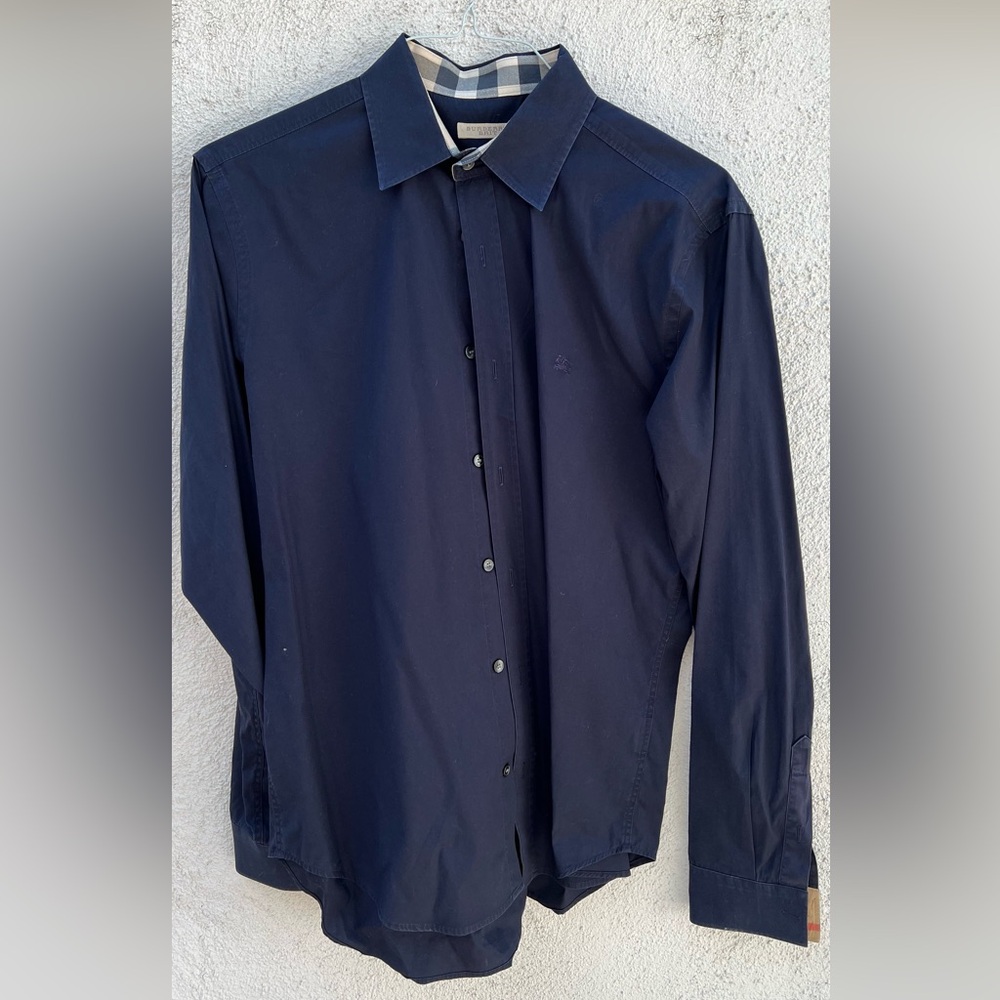 Men Navy Size Large Burberry Brit Dress Shirt